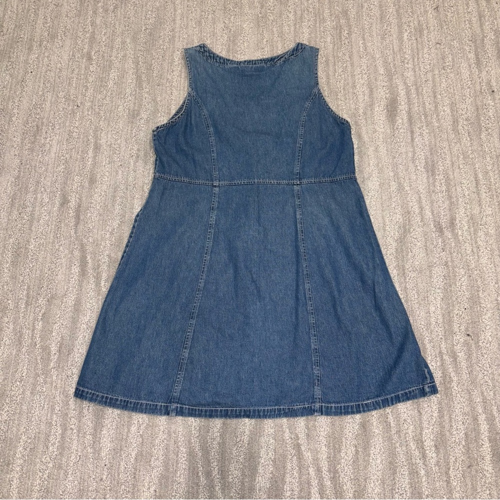 VTG Bugle Boy Snap Up Denim Mini Dress Sleeveless Scoop Neck 90’s Y2K Women’s 12 - Picture 4 of 7